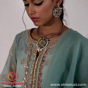 Bohemian turqoise beaded hasli choker set and earrings-handmade set